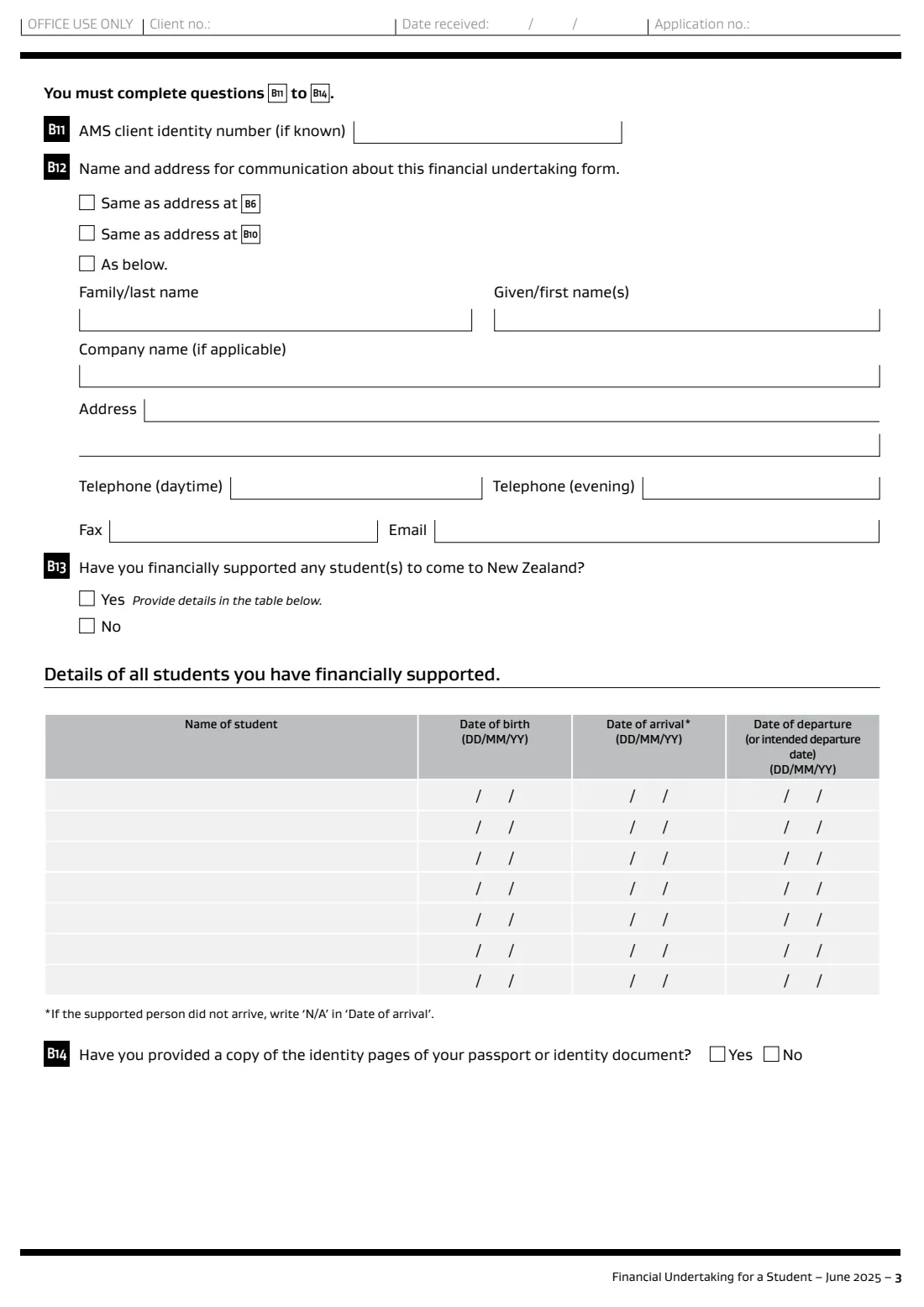 INZ 1014 financial undertaking for a student (2025) Financial Undertaking for a Student (INZ 1014) — page 3 of 4