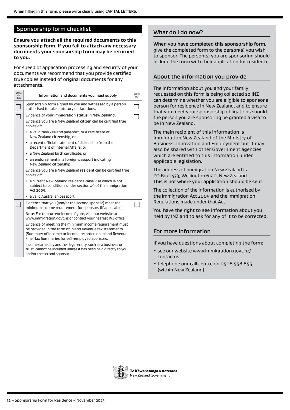 INZ 1024 parent category sponsorship (2023) Sponsorship Form for Residence (INZ 1024) — page 12 of 12