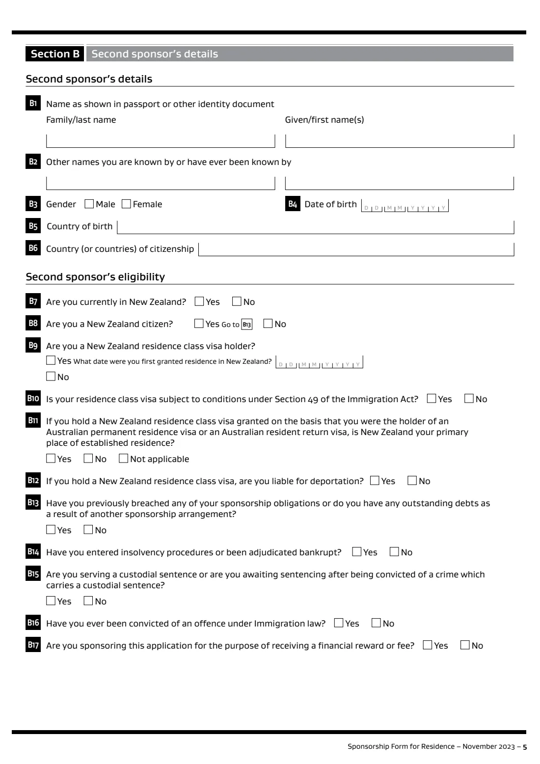 INZ 1024 parent category sponsorship (2023) Sponsorship Form for Residence (INZ 1024) — page 5 of 12