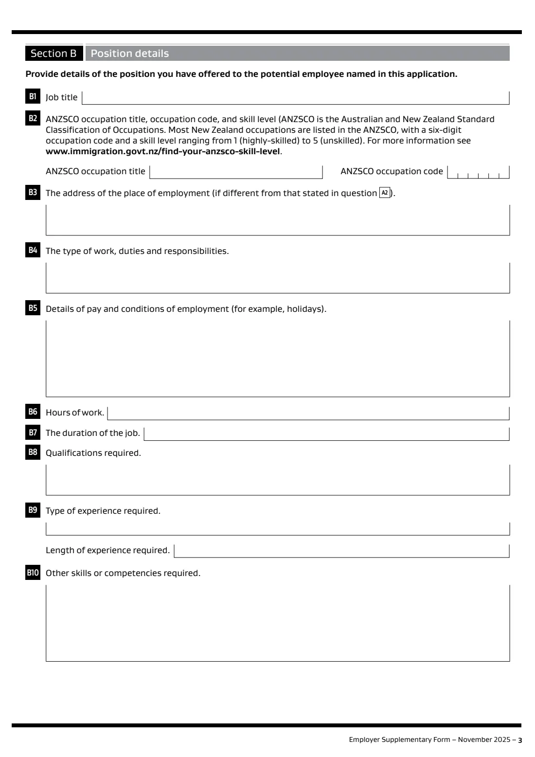 INZ 1113 employer supplementary form (2025) Employer Supplementary Form (INZ 1113) — page 3 of 6