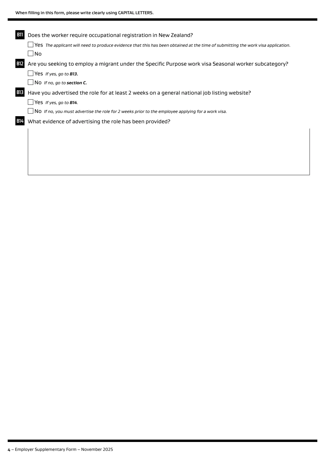 INZ 1113 employer supplementary form (2025) Employer Supplementary Form (INZ 1113) — page 4 of 6