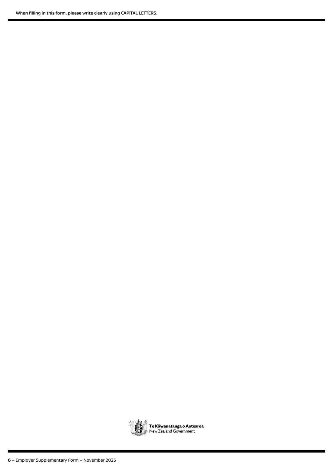 INZ 1113 employer supplementary form (2025) Employer Supplementary Form (INZ 1113) — page 6 of 6