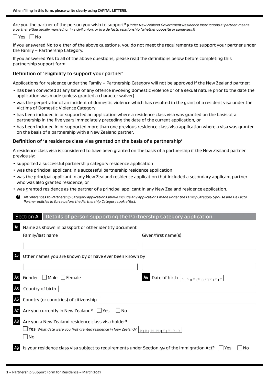 INZ 1178 partnership support for residence (2021) Partnership Support Form for Residence (INZ 1178) — page 2 of 8