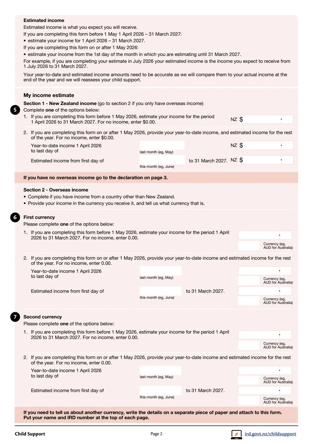 IR104 (child support income estimate 2027) (2026) Estimate of income for child support assessment 2027 — page 2 of 3