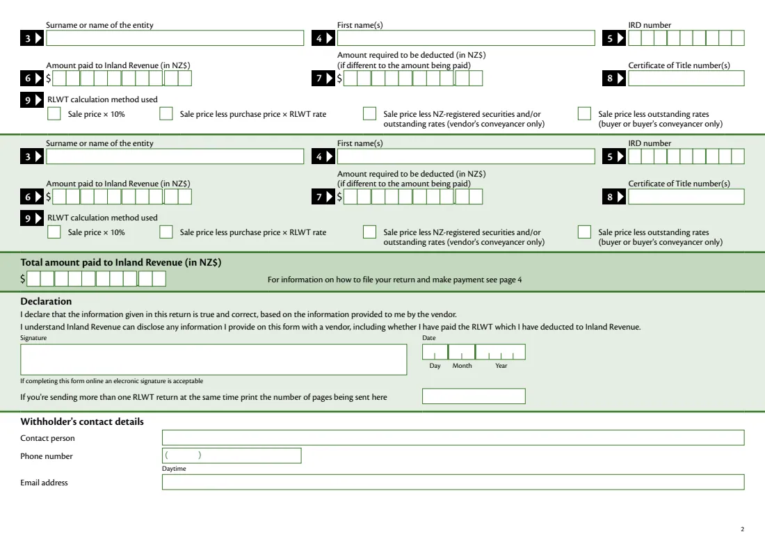 IR1100 RLWT return (2022) Residential land withholding tax (RLWT) return — page 2 of 4