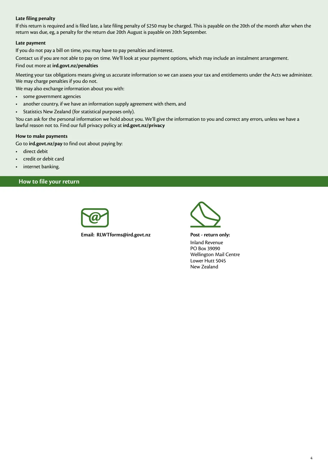 IR1100 RLWT return (2022) Residential land withholding tax (RLWT) return — page 4 of 4