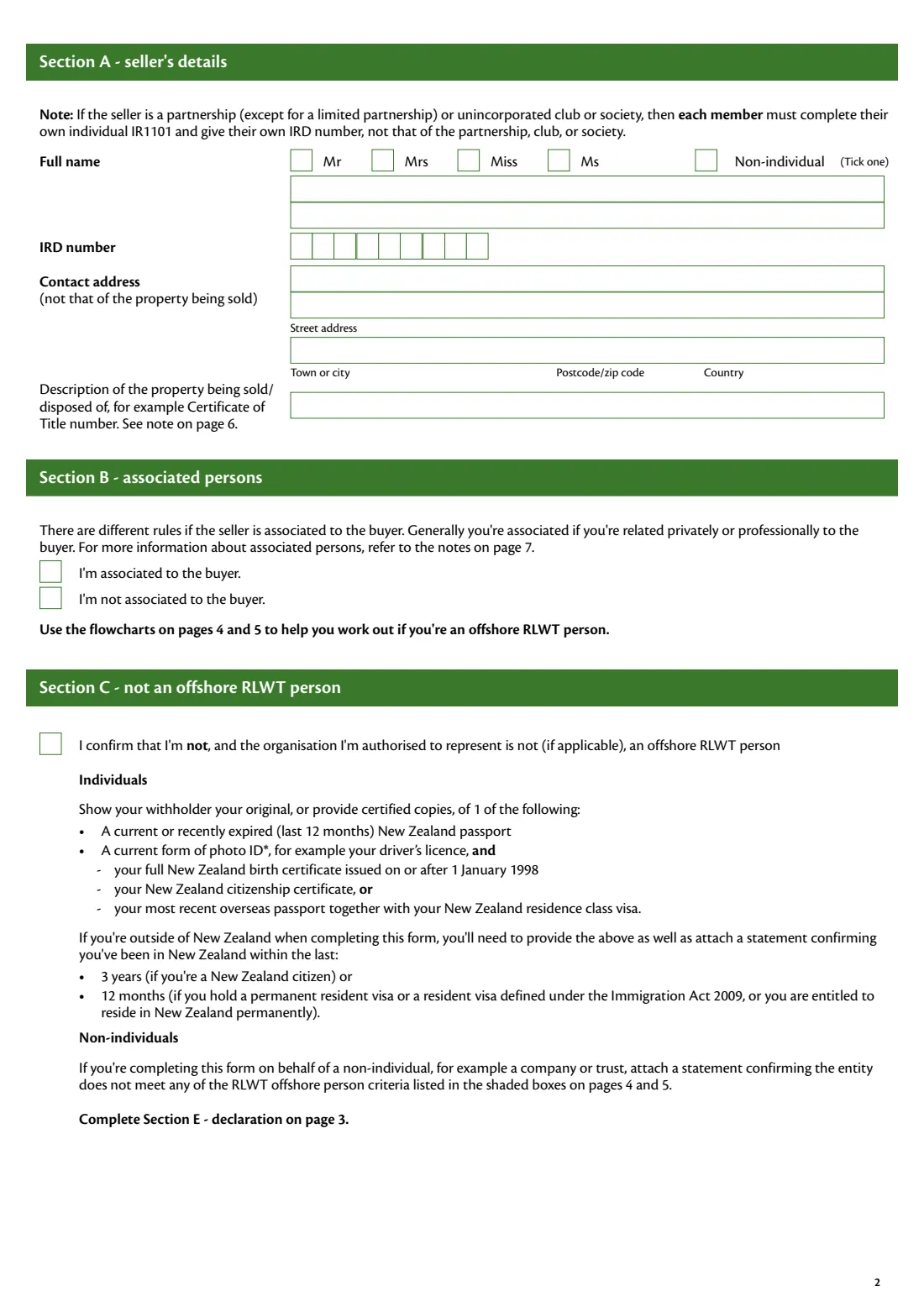 IR1101 RLWT declaration (2026) Residential land withholding tax (RLWT) declaration — page 2 of 7
