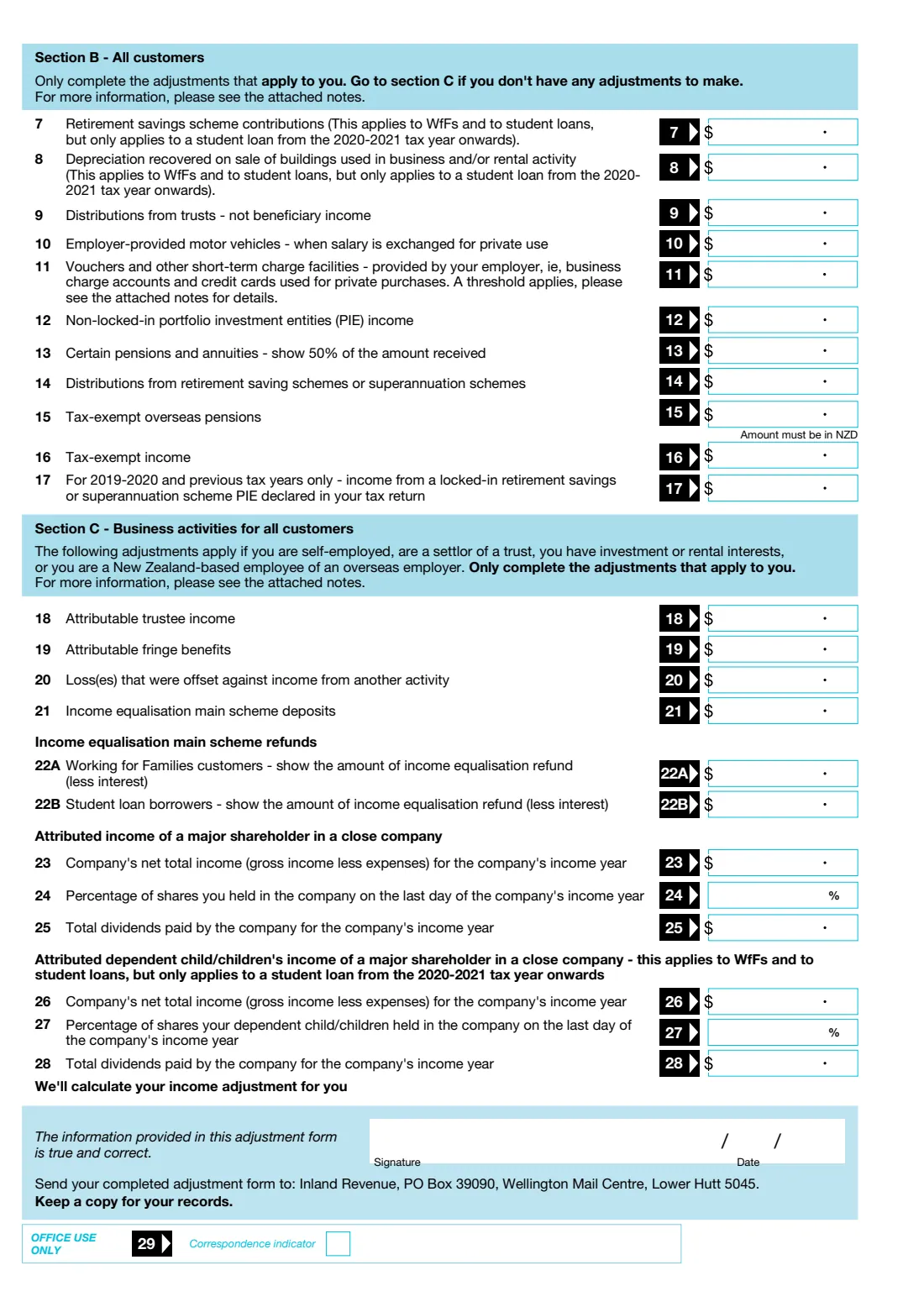 IR215 Adjust your income (2024) Adjust your income: Student loans and Working for Families — page 2 of 4