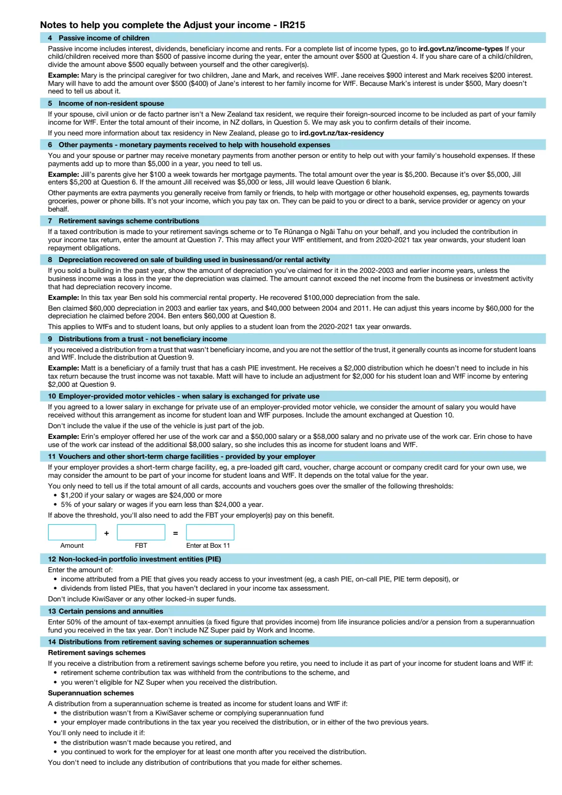 IR215 Adjust your income (2024) Adjust your income: Student loans and Working for Families — page 3 of 4