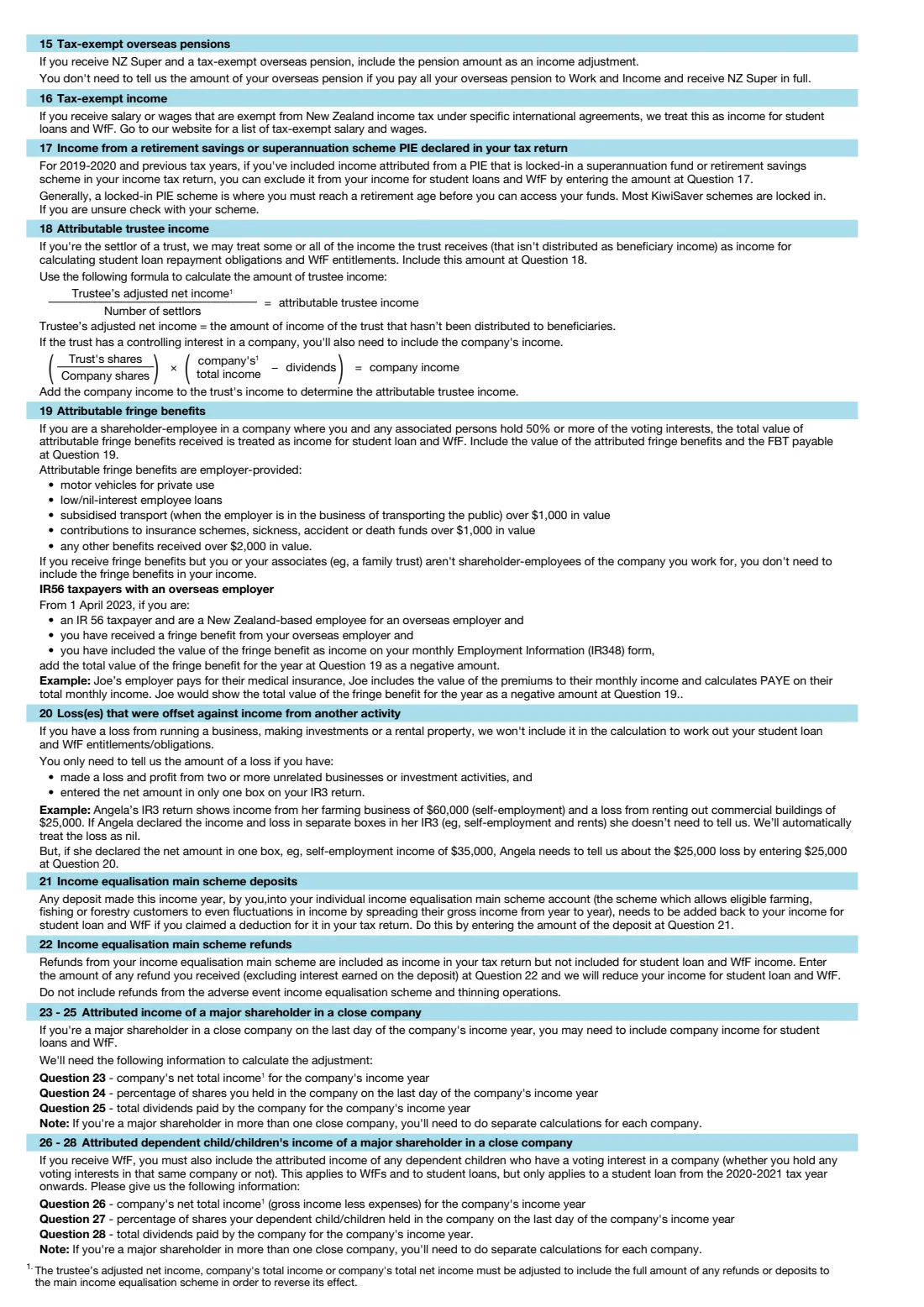 IR215 Adjust your income (2024) Adjust your income: Student loans and Working for Families — page 4 of 4