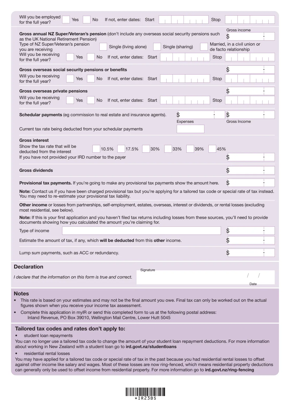 IR23BS Tailored tax code application (2021) Tailored tax code or special rate of tax application — page 2 of 2