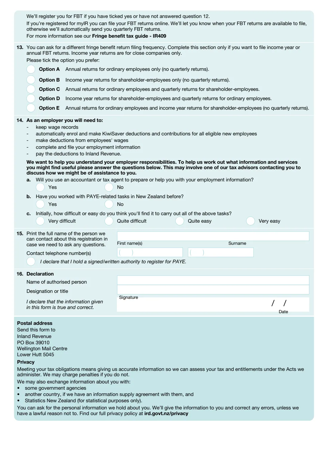 IR334 - Employer registration (2026) Employer registration (IR334) — page 2 of 2
