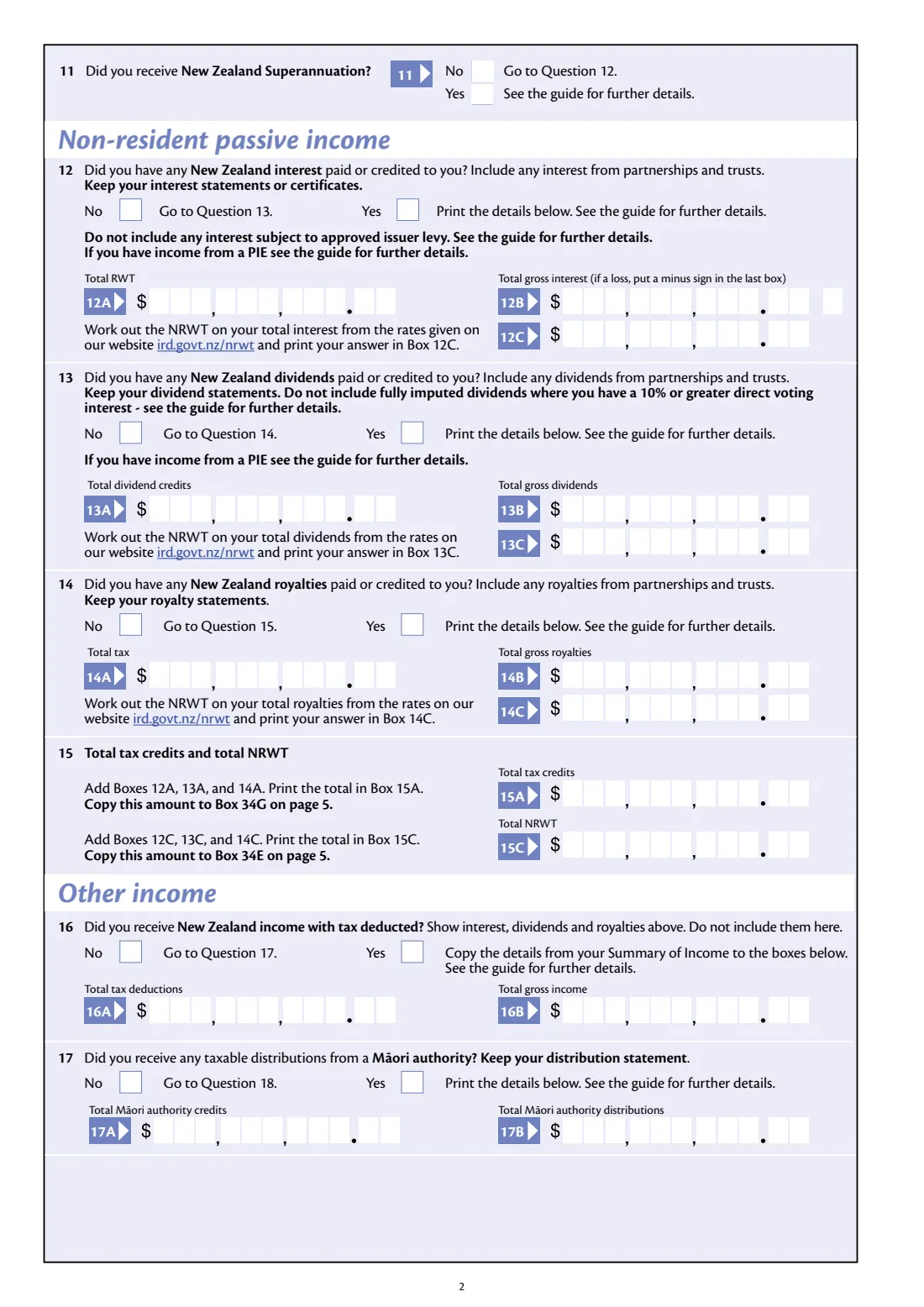 IR3NR 2026 Non-resident tax return (2026) Income tax return: Non-resident individual taxpayers 2026 (1 April 2025 to 31 March 2026) — page 2 of 6