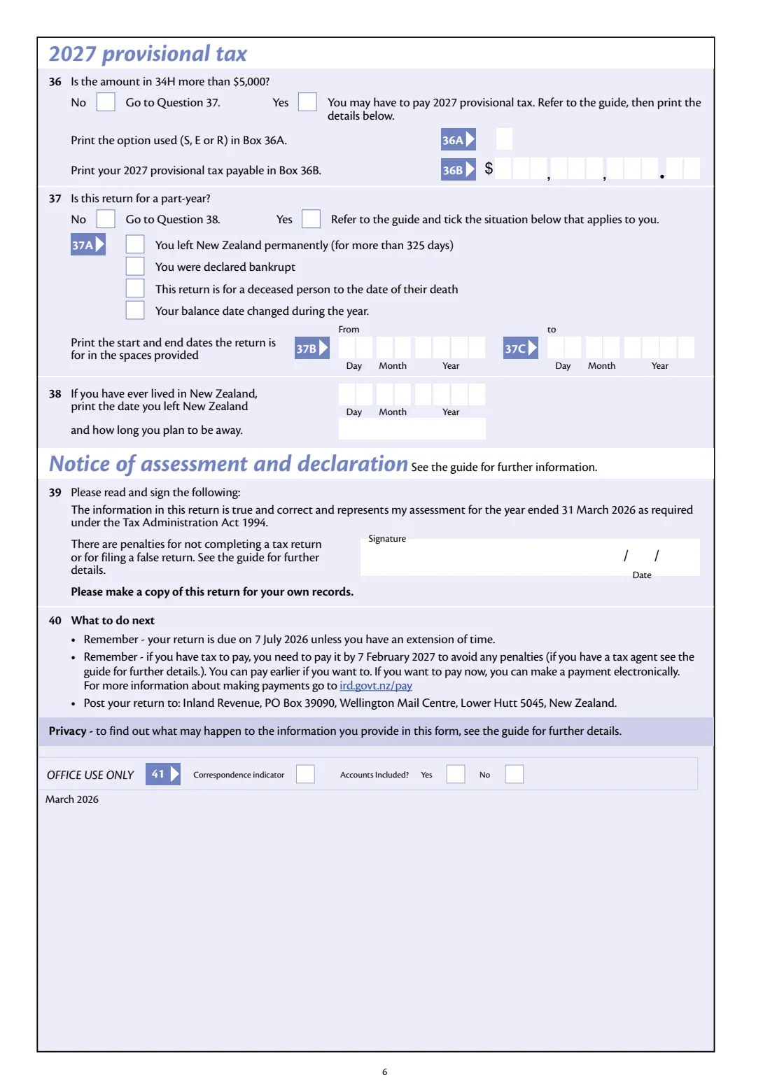 IR3NR 2026 Non-resident tax return (2026) Income tax return: Non-resident individual taxpayers 2026 (1 April 2025 to 31 March 2026) — page 6 of 6