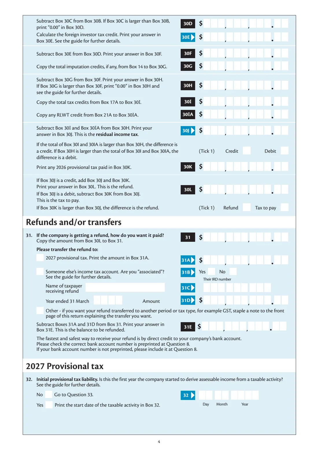 IR4 Company tax return 2026 (2026) Income tax return: companies 2026 (1 April 2025 to 31 March 2026) — page 4 of 7
