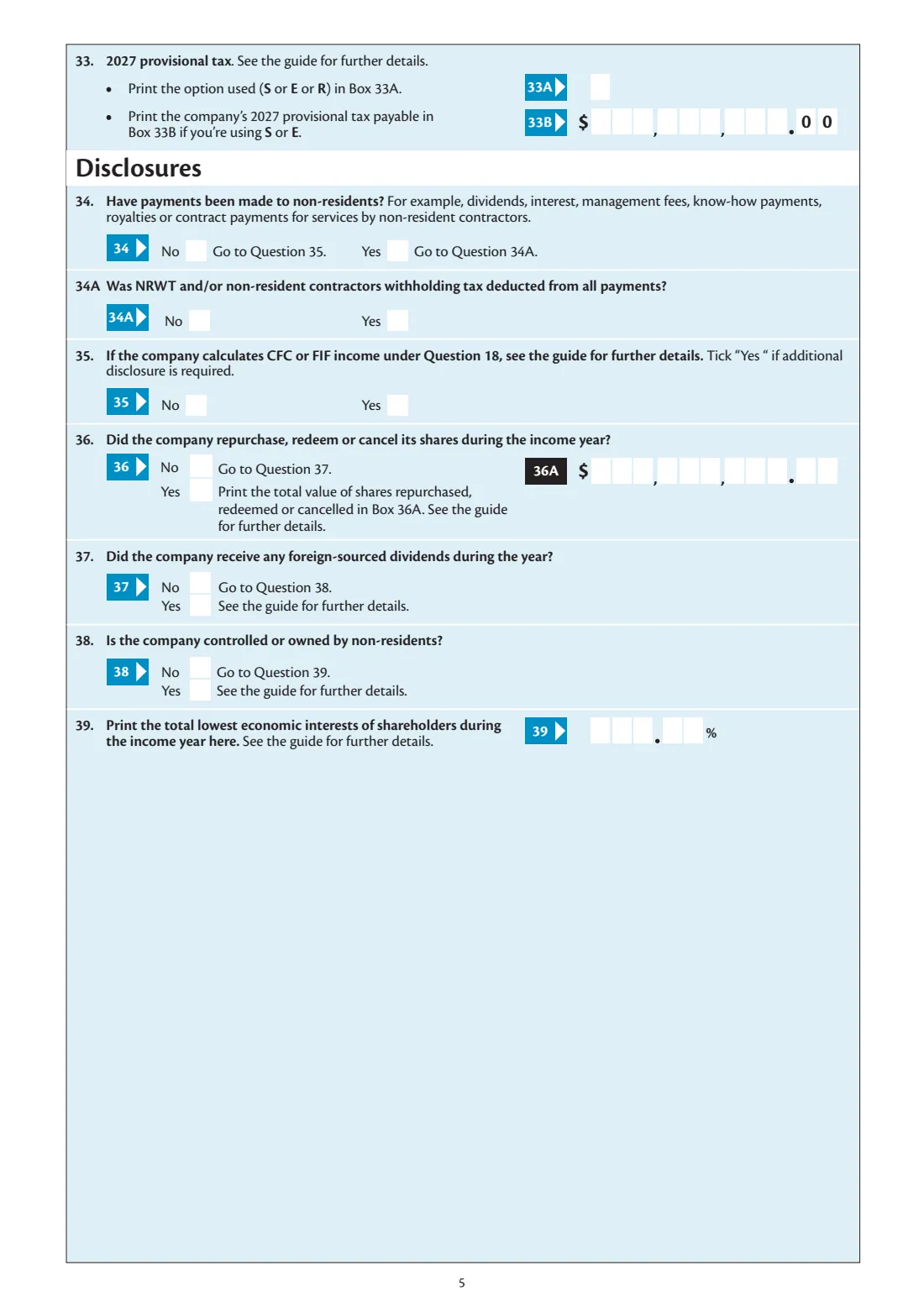IR4 Company tax return 2026 (2026) Income tax return: companies 2026 (1 April 2025 to 31 March 2026) — page 5 of 7