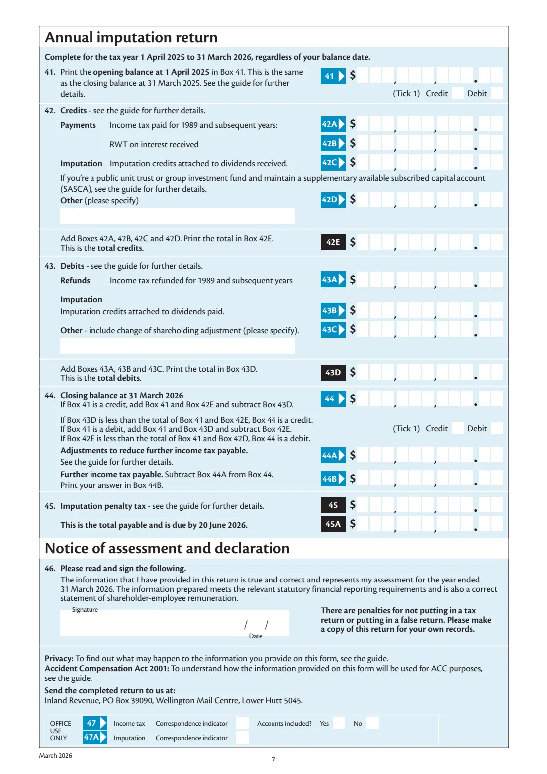 IR4 Company tax return 2026 (2026) Income tax return: companies 2026 (1 April 2025 to 31 March 2026) — page 7 of 7