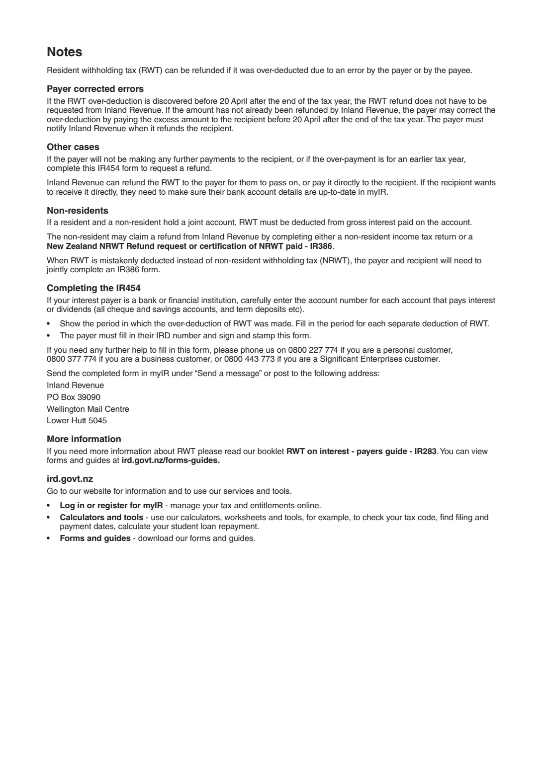 IR454 RWT refund request (2021) Resident withholding tax - refund request — page 2 of 2