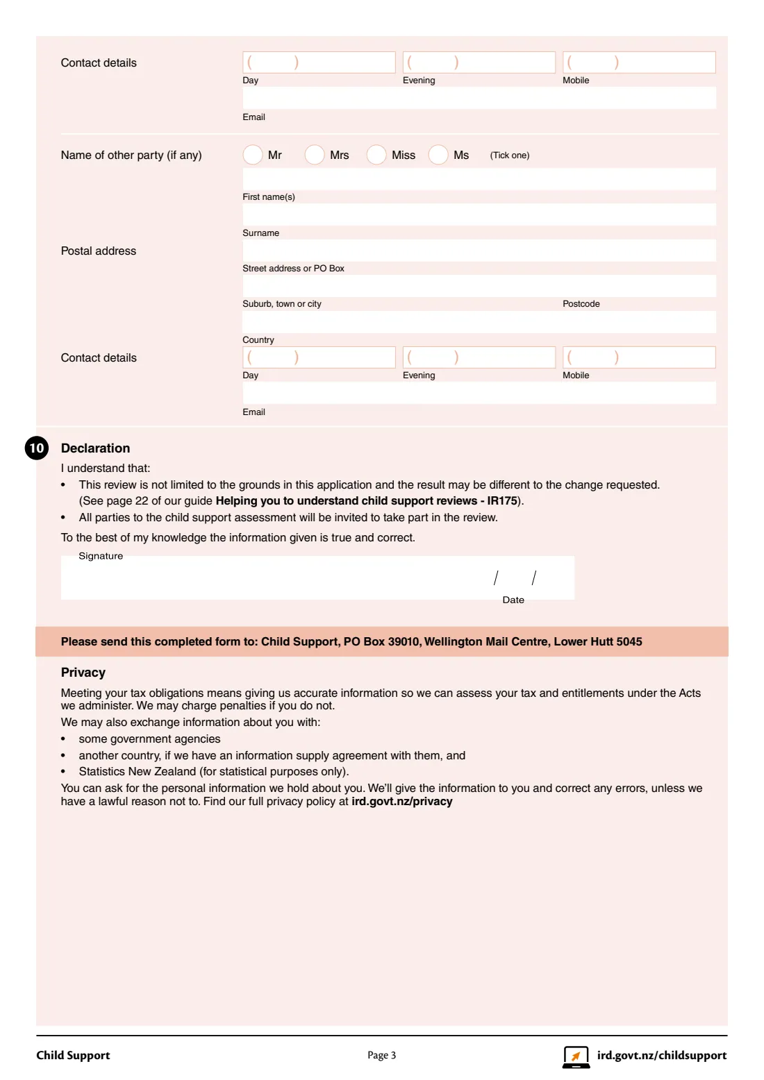 IR470 Child support administrative review (2021) Child Support - application for an administrative review — page 3 of 3