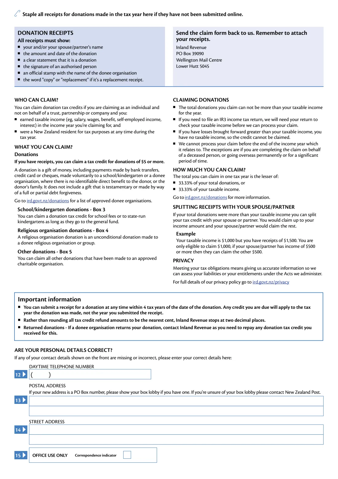 IR526 Donation tax credit claim (2026) Tax credit claim form — for donation claims only — page 2 of 2