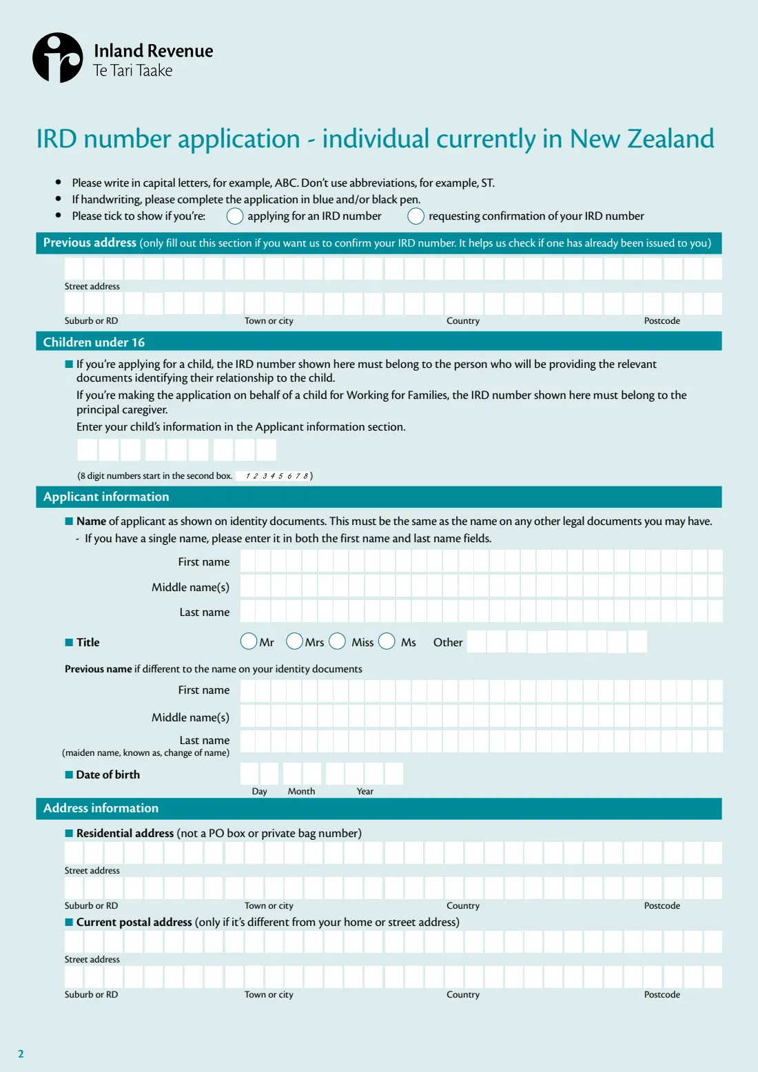 IR595 (IRD number application) (2025) IRD number application - individual currently in New Zealand — page 2 of 4