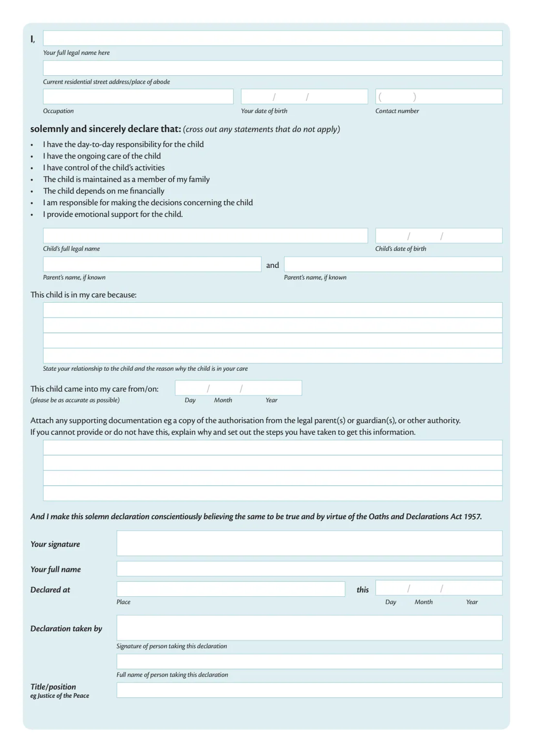 IR595D (statutory declaration for a child's IRD number) (2019) Statutory declaration to support your IRD number application - individual (IR595) for a child under 16 years of age — page 2 of 2