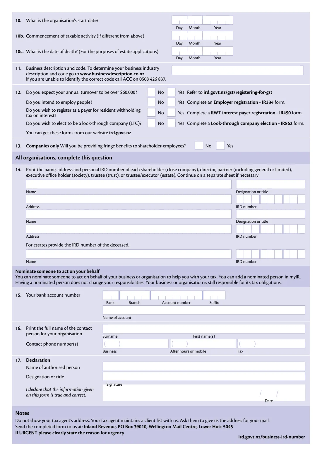 IR596 (IRD number for an organisation) (2023) IRD number application – resident non-individual — page 2 of 2