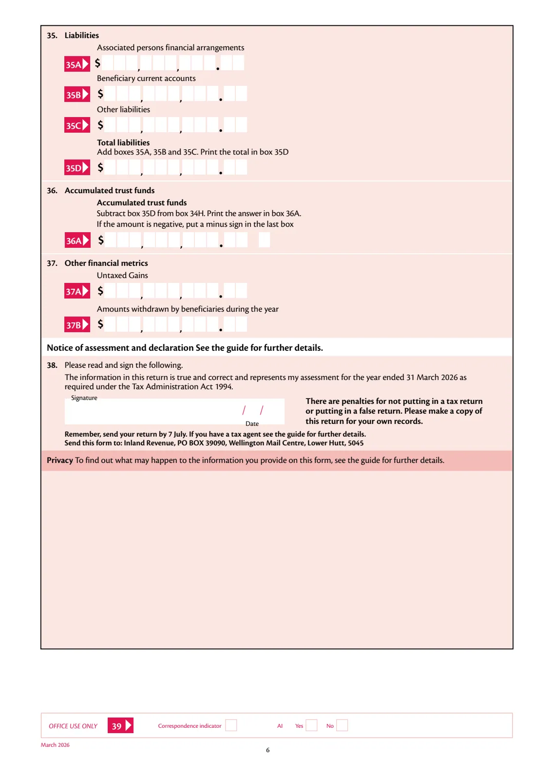 IR6 Estate or trust return 2026 (2026) Income tax return: estate or trust 2026 (1 April 2025 to 31 March 2026) — page 6 of 6