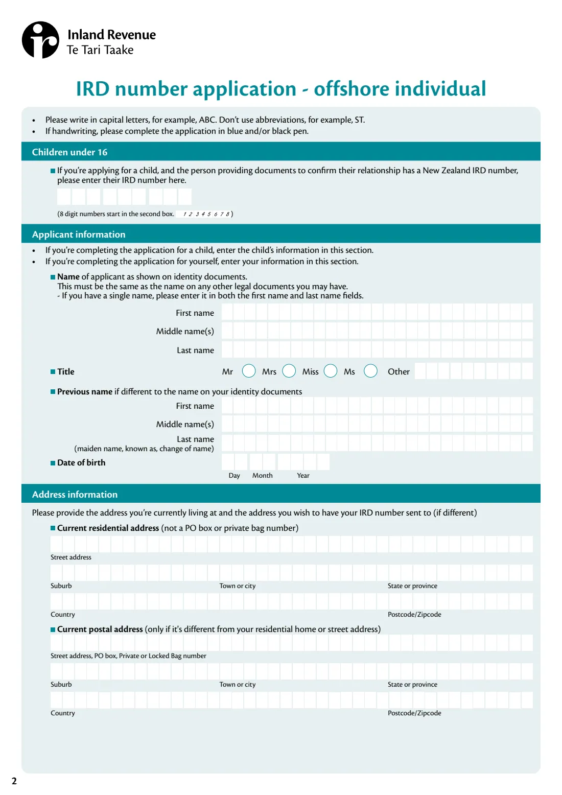 IR742 IRD number application — offshore individual (2025) IRD number application — offshore individual — page 2 of 4