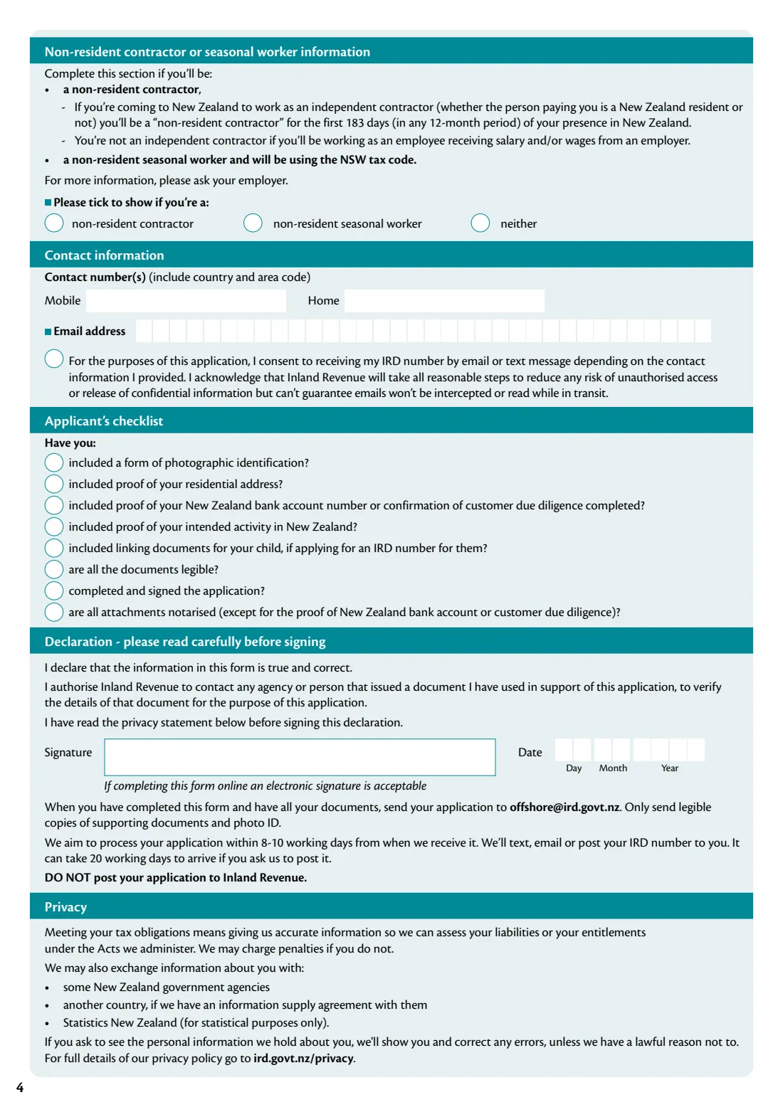 IR742 IRD number application — offshore individual (2025) IRD number application — offshore individual — page 4 of 4