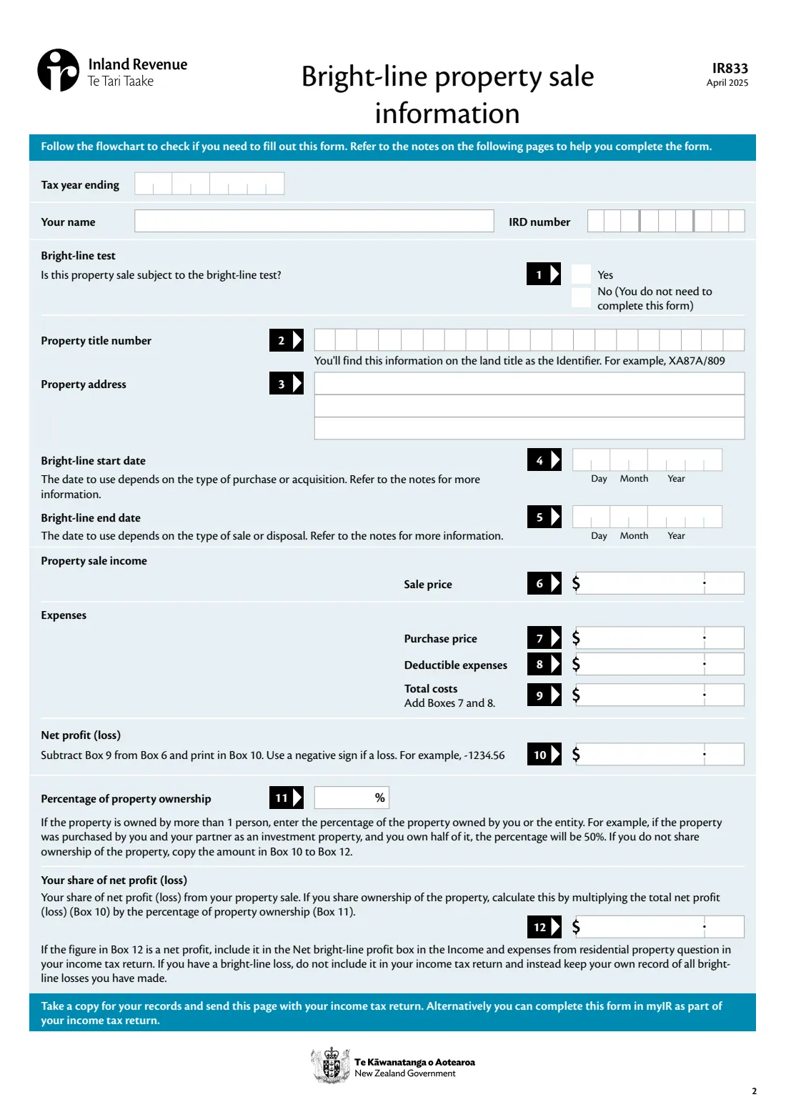 IR833 Bright-line property sale information (2025) Bright-line property sale information — page 2 of 8