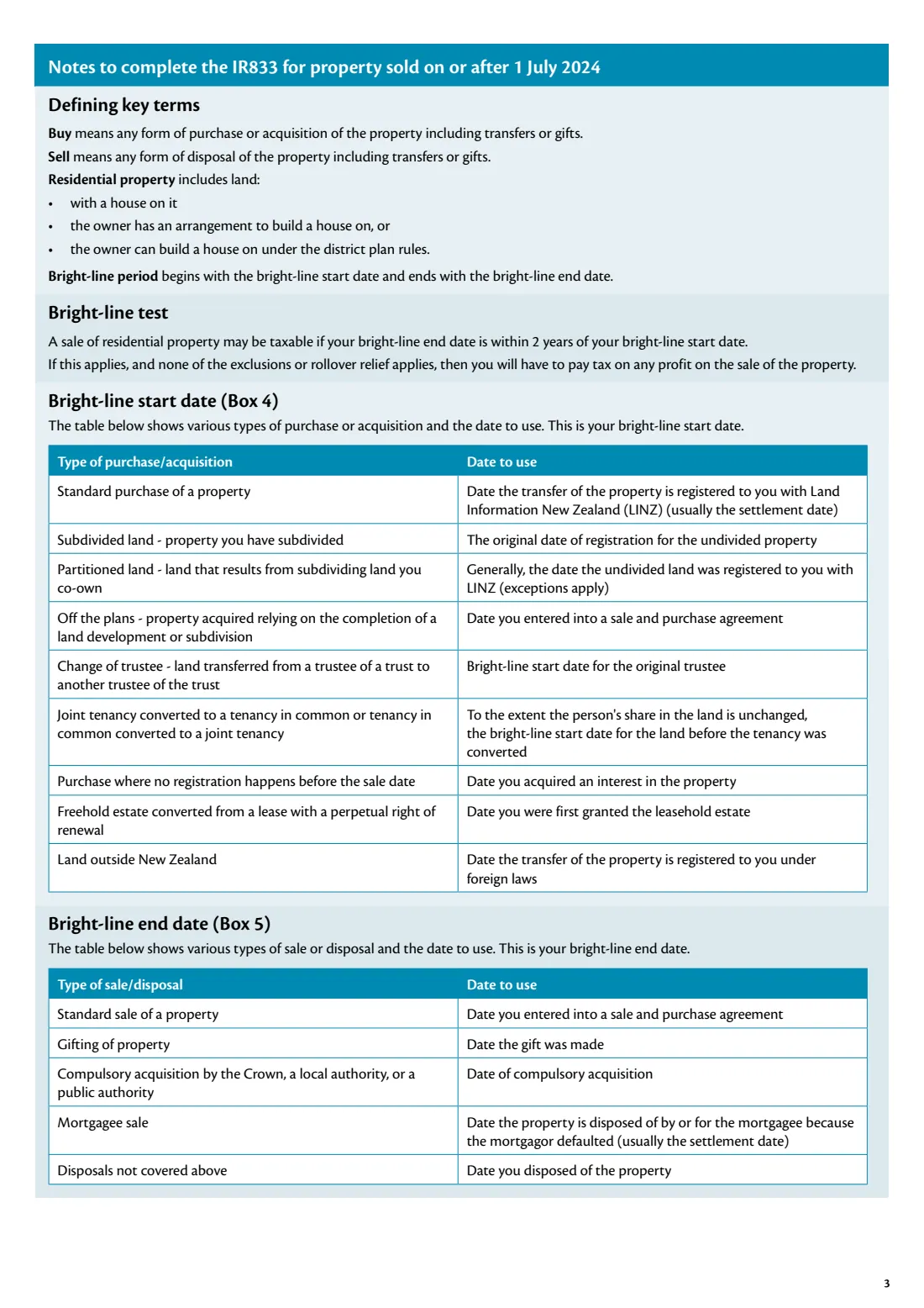 IR833 Bright-line property sale information (2025) Bright-line property sale information — page 3 of 8