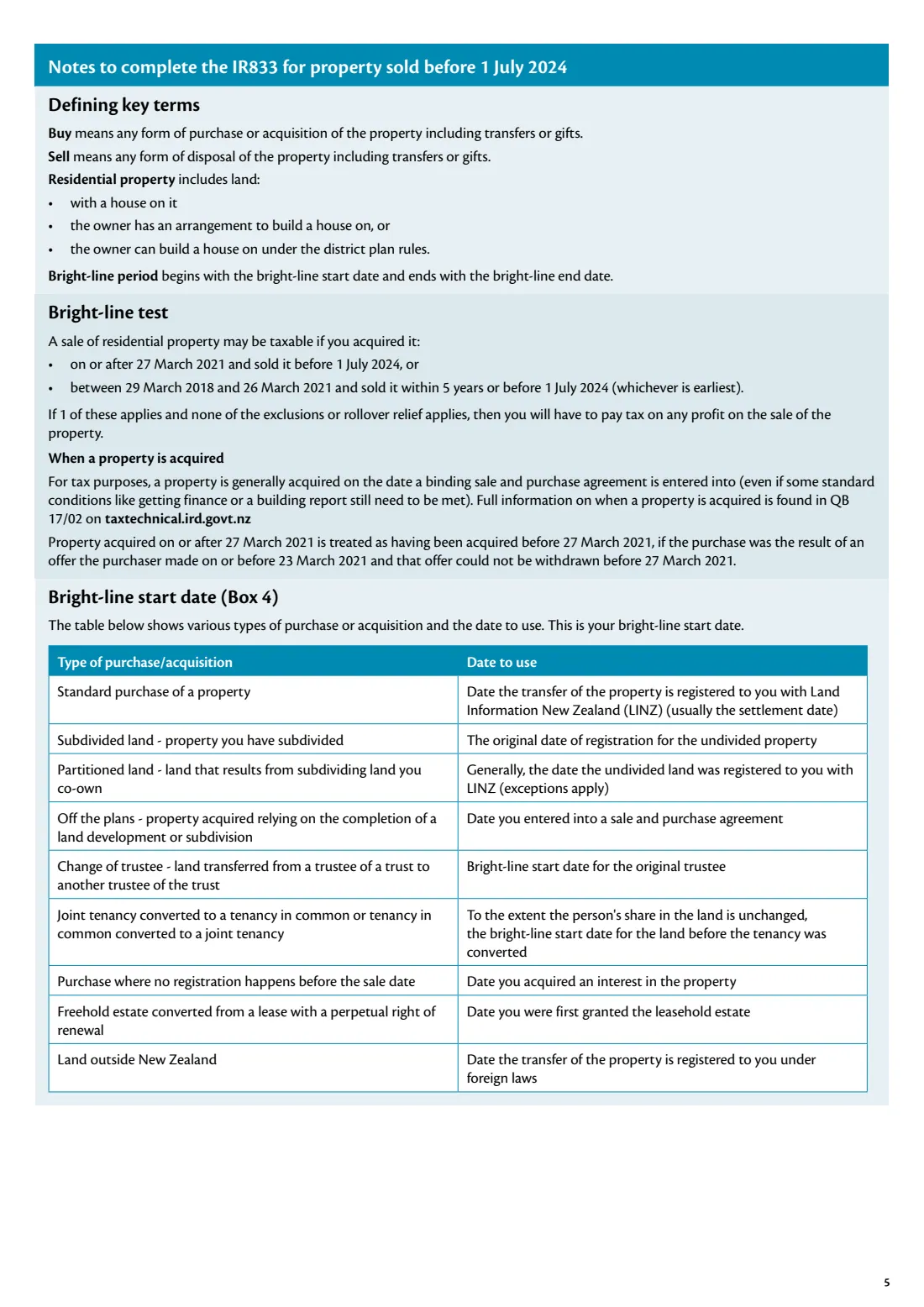 IR833 Bright-line property sale information (2025) Bright-line property sale information — page 5 of 8