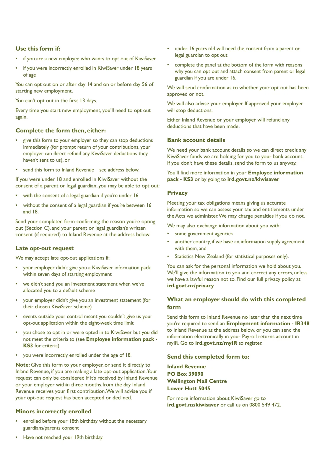 KS10 KiwiSaver opt-out request (2020) KiwiSaver opt-out request — page 2 of 2