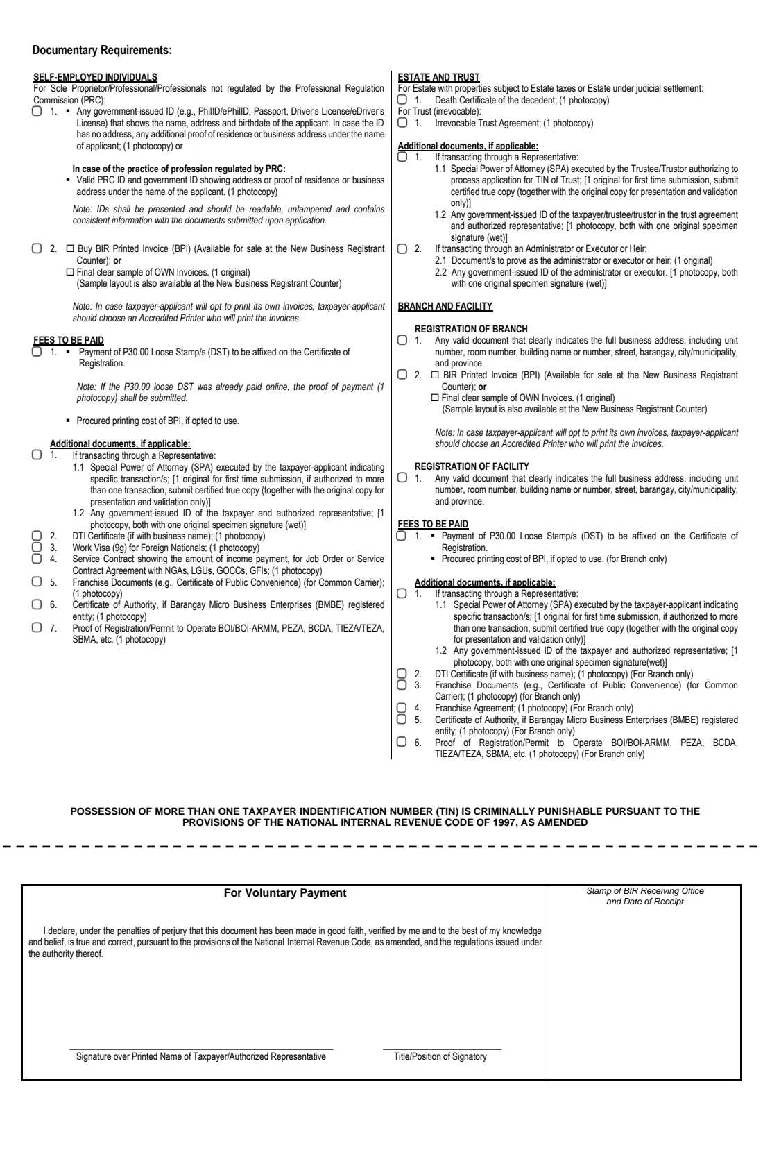 BIR Form 1901 registration (self-employed) (2025) BIR Form 1901 — Application for Registration (Self-Employed, Mixed Income, Estates and Trusts) — page 4 of 4