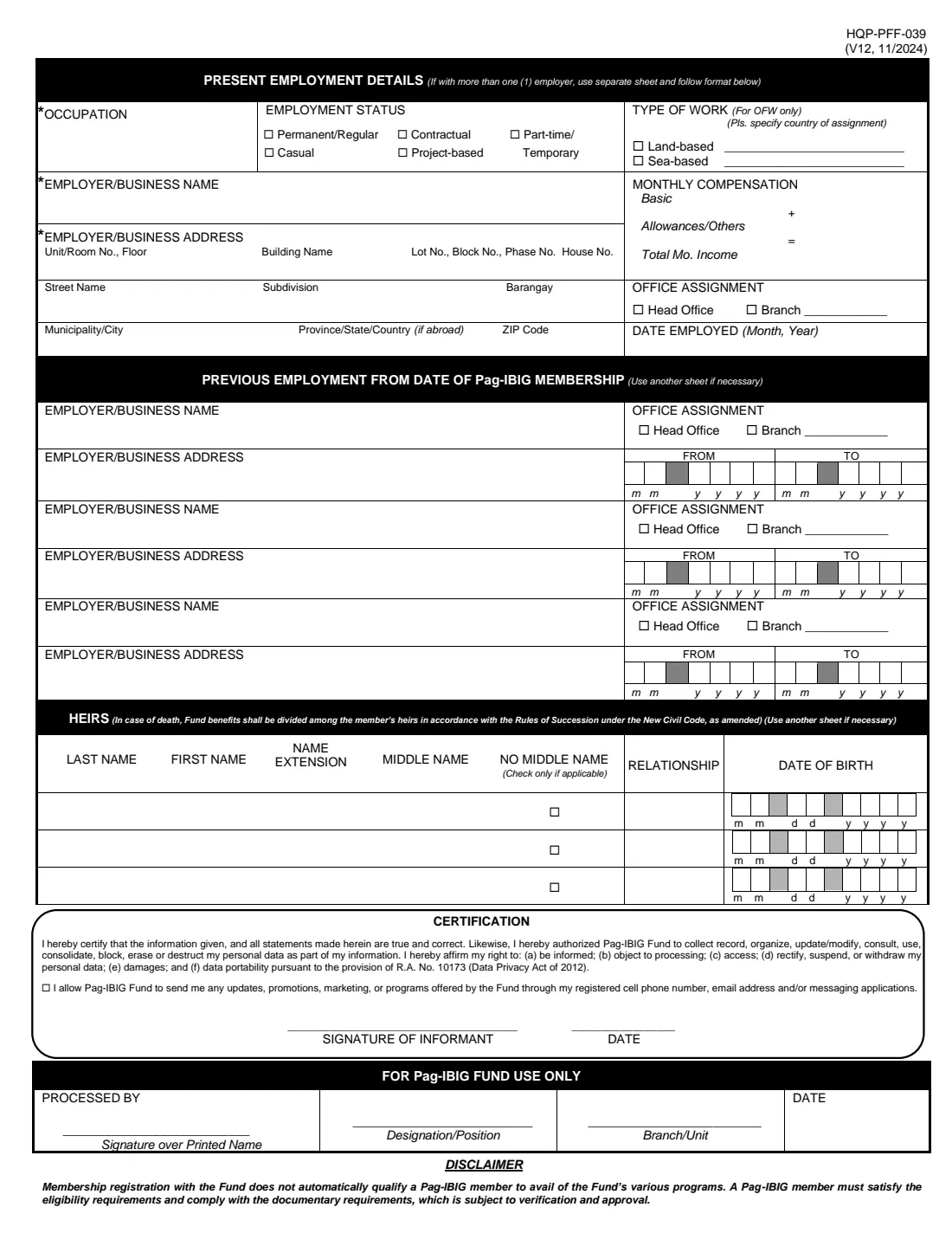 Pag-IBIG Member's Data Form (MDF) (2024) Member's Data Form (MDF) — page 2 of 6