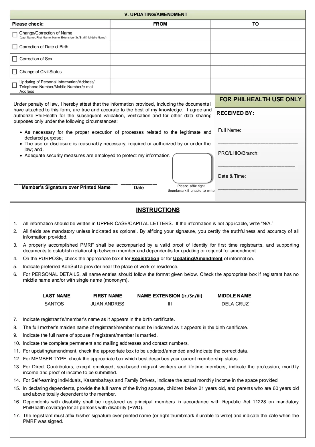PMRF PhilHealth registration (2020) PhilHealth Member Registration Form (PMRF) — page 2 of 2