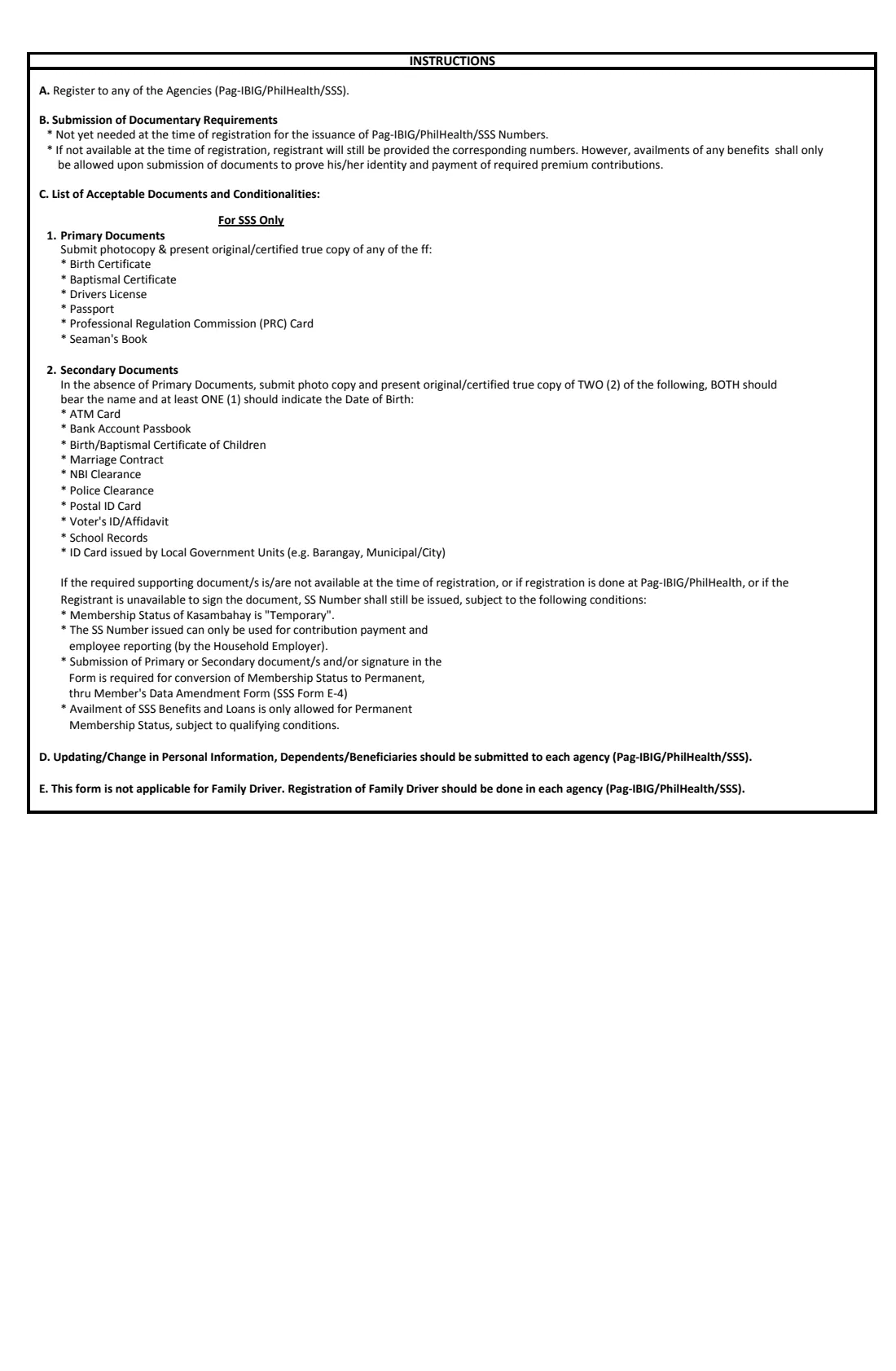 PPS-KUR kasambahay registration (2013) Kasambahay Unified Registration Form (Pag-IBIG, PhilHealth and SSS) — page 2 of 2