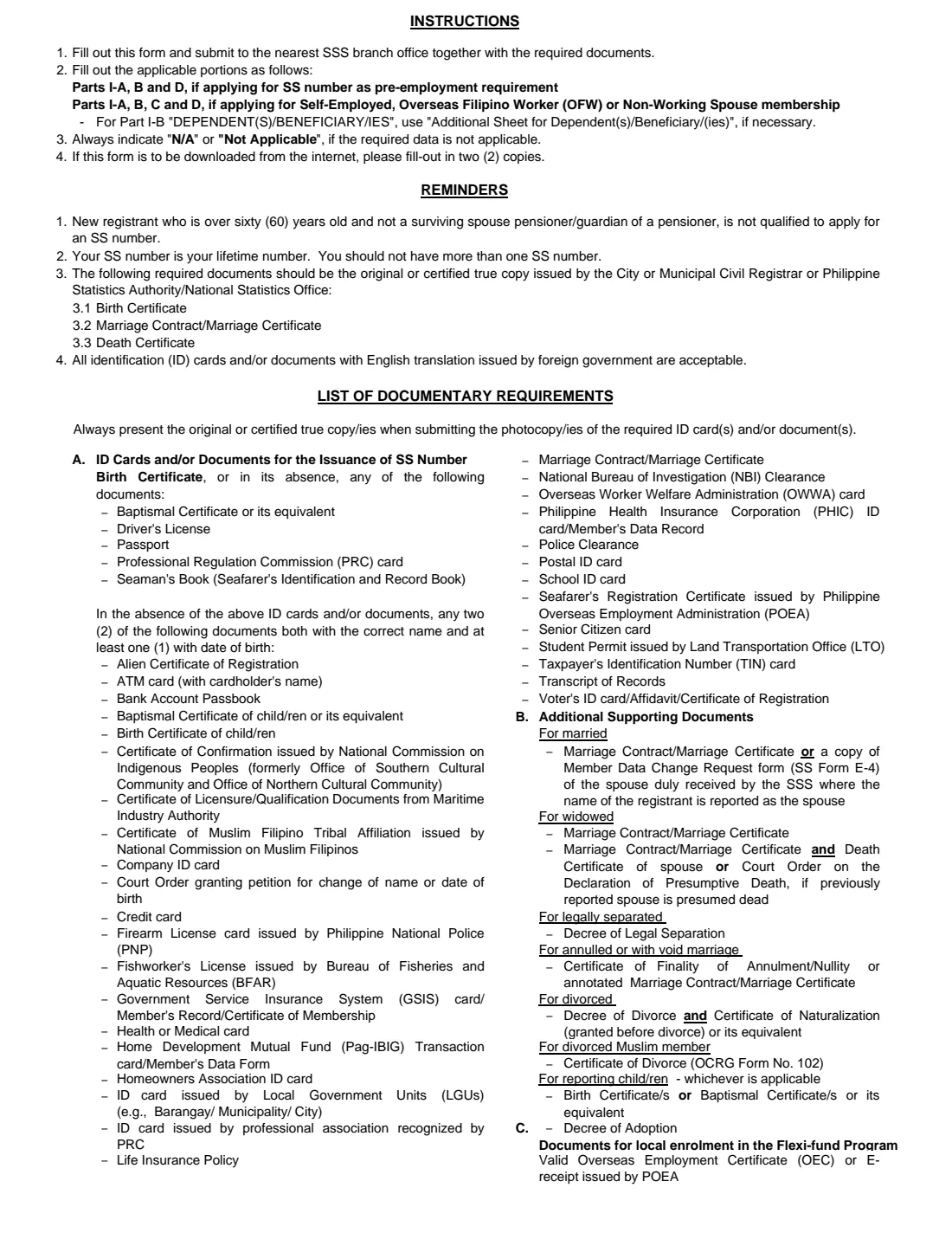 SSS Form E-1 (2015) Personal Record for Issuance of SS Number (SS Form E-1) — page 2 of 3