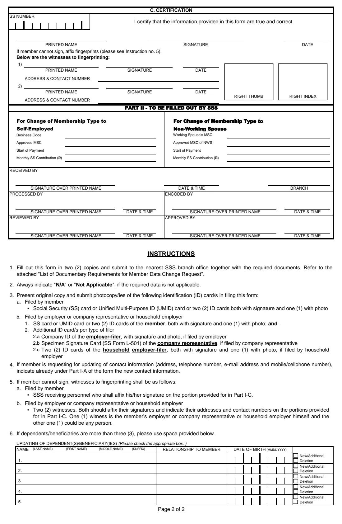 SSS Form E-4 (2015) Member Data Change Request (SS Form E-4) — page 3 of 4