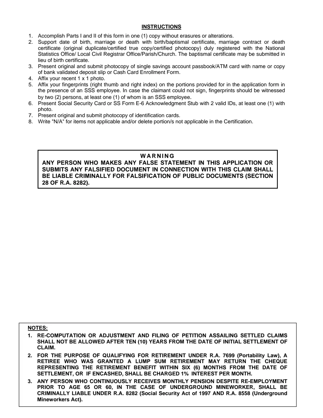SSS retirement claim (2012) SSS Retirement Claim Application — page 2 of 3