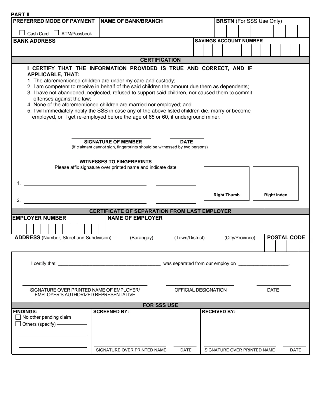 SSS retirement claim (2012) SSS Retirement Claim Application — page 3 of 3