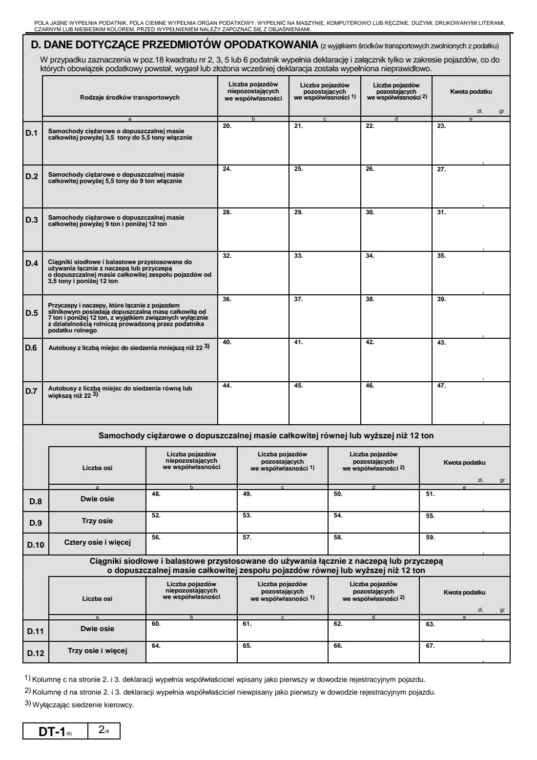 DT-1 transport vehicle tax return (2019) Deklaracja na podatek od środków transportowych (DT-1) — page 2 of 4