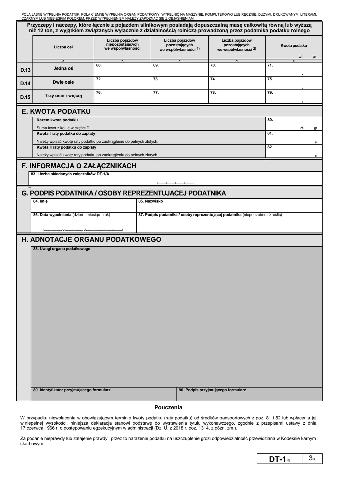 DT-1 transport vehicle tax return (2019) Deklaracja na podatek od środków transportowych (DT-1) — page 3 of 4