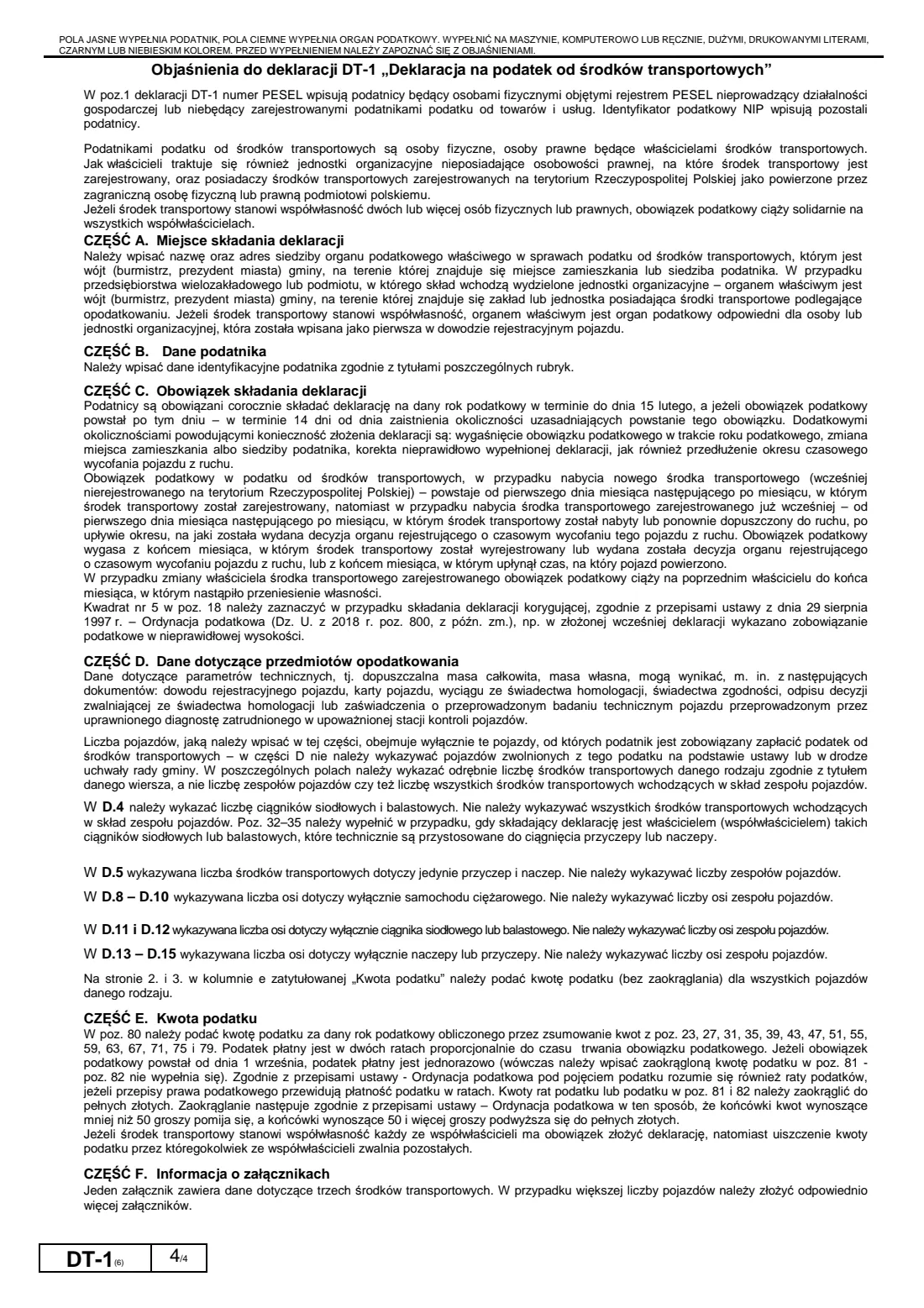 DT-1 transport vehicle tax return (2019) Deklaracja na podatek od środków transportowych (DT-1) — page 4 of 4