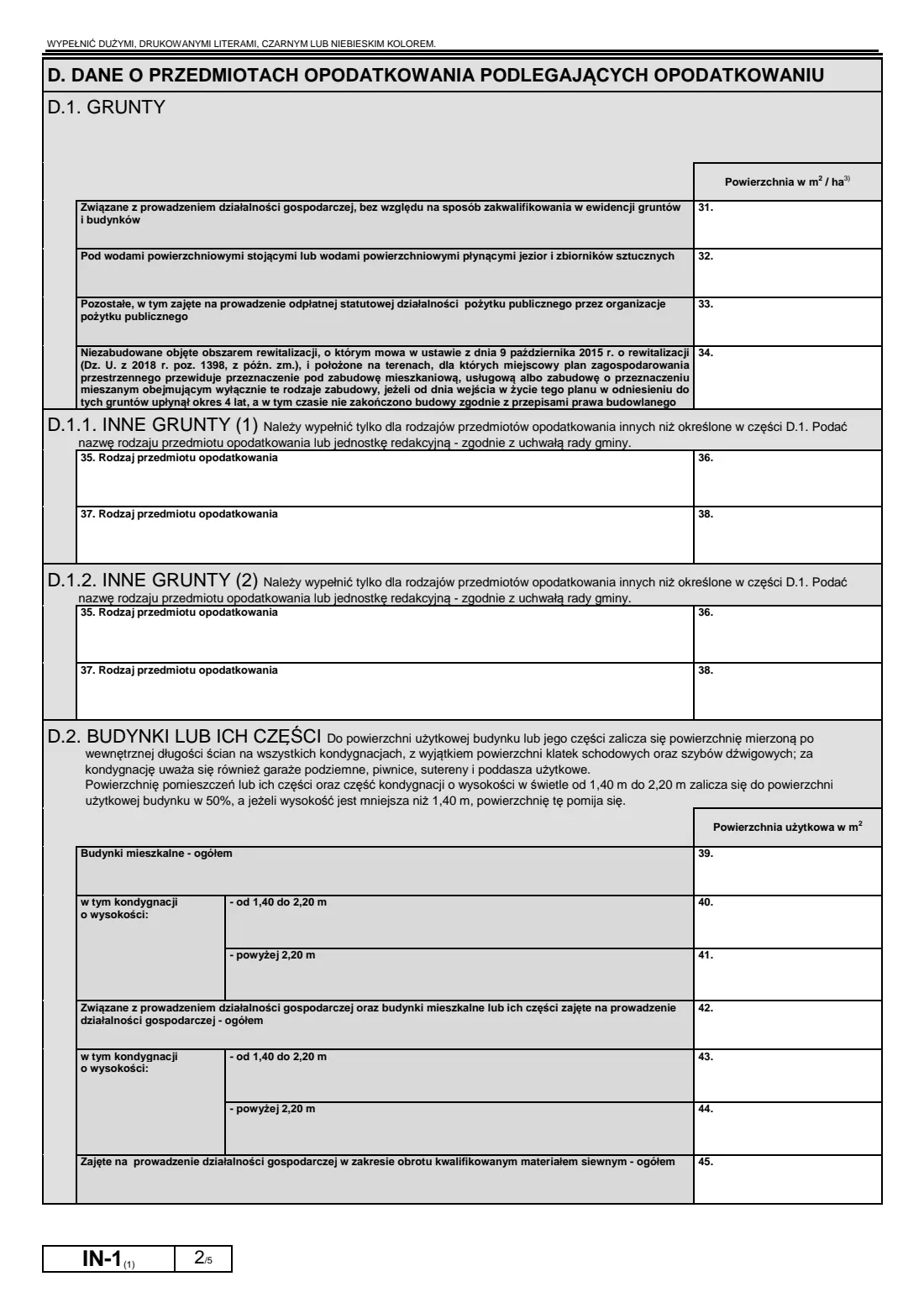 IN-1 property tax information (2019) Informacja o nieruchomościach i obiektach budowlanych (IN-1) — page 2 of 5