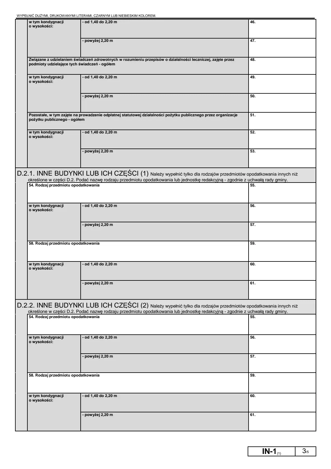 IN-1 property tax information (2019) Informacja o nieruchomościach i obiektach budowlanych (IN-1) — page 3 of 5