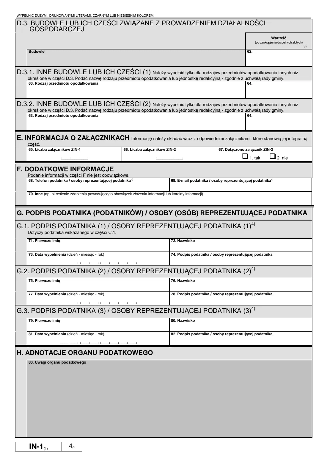 IN-1 property tax information (2019) Informacja o nieruchomościach i obiektach budowlanych (IN-1) — page 4 of 5