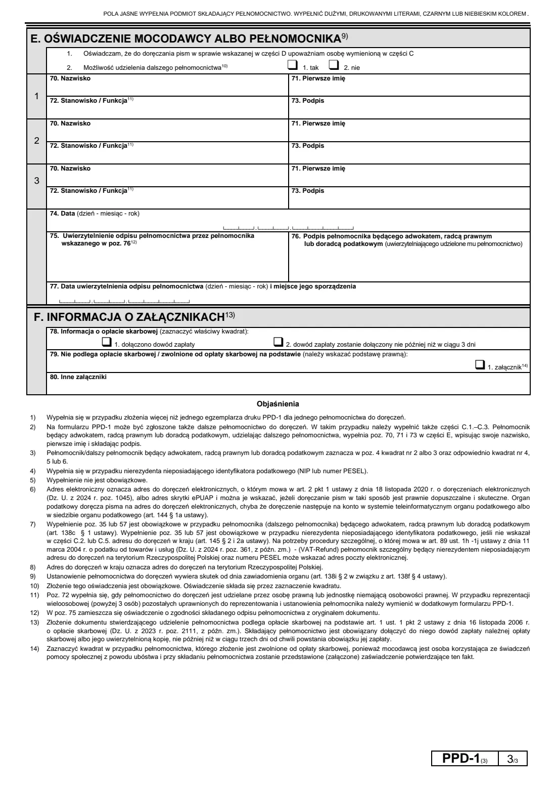 PPD-1 power of attorney for service in a tax matter (2026) PPD-1 Pełnomocnictwo do doręczeń — page 3 of 3