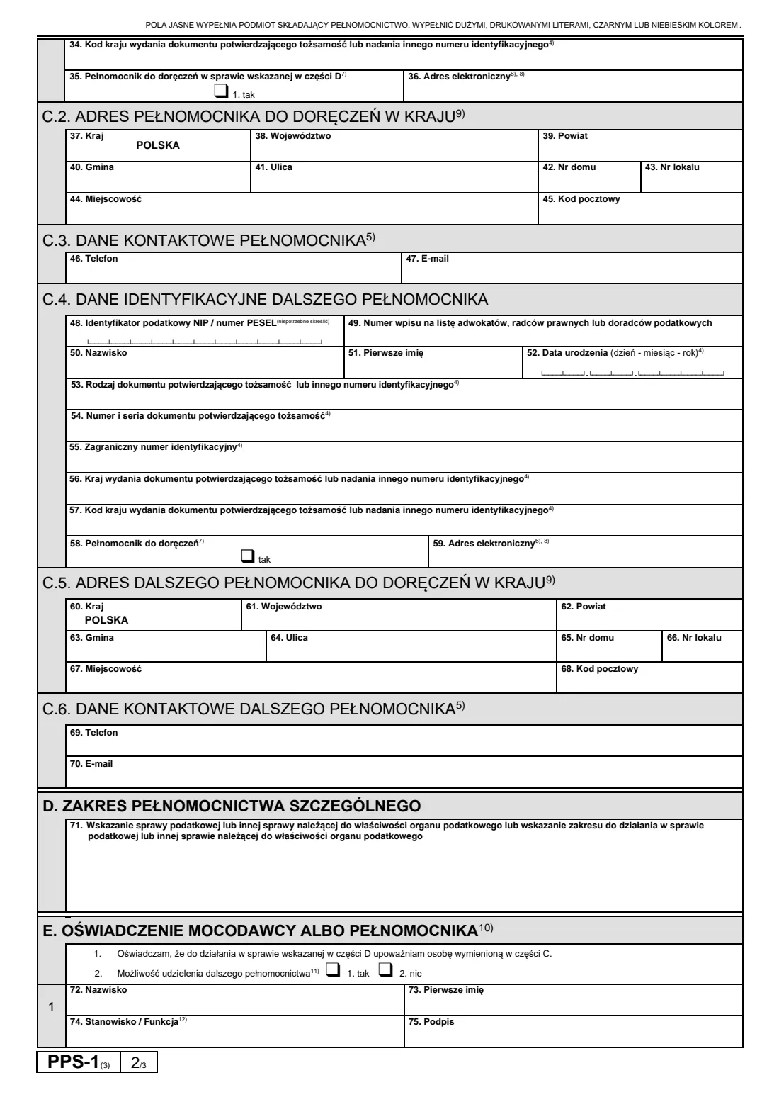 PPS-1 special power of attorney in tax matters (2026) PPS-1 Pełnomocnictwo szczególne — page 2 of 3